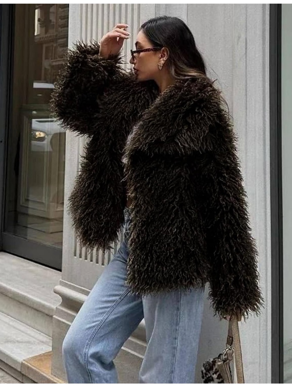 Women's Dark Brown Faux Shearling Jacket - Stylish Cozy Coat